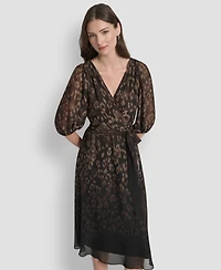 Dkny Women's Balloon Sleeve Faux Wrap Midi Dress