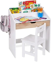 Lil' Jumbl Toddler Wooden Kids Desk and Chair Set with Writing Table