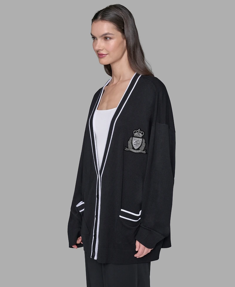 Karl Lagerfeld Paris Women's Patch Button Front Cardigan Sweater
