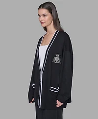 Karl Lagerfeld Paris Women's Patch Button Front Cardigan Sweater