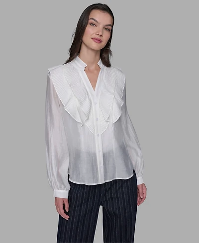Karl Lagerfeld Paris Women's Big Ruffle Collar Neck Blouse