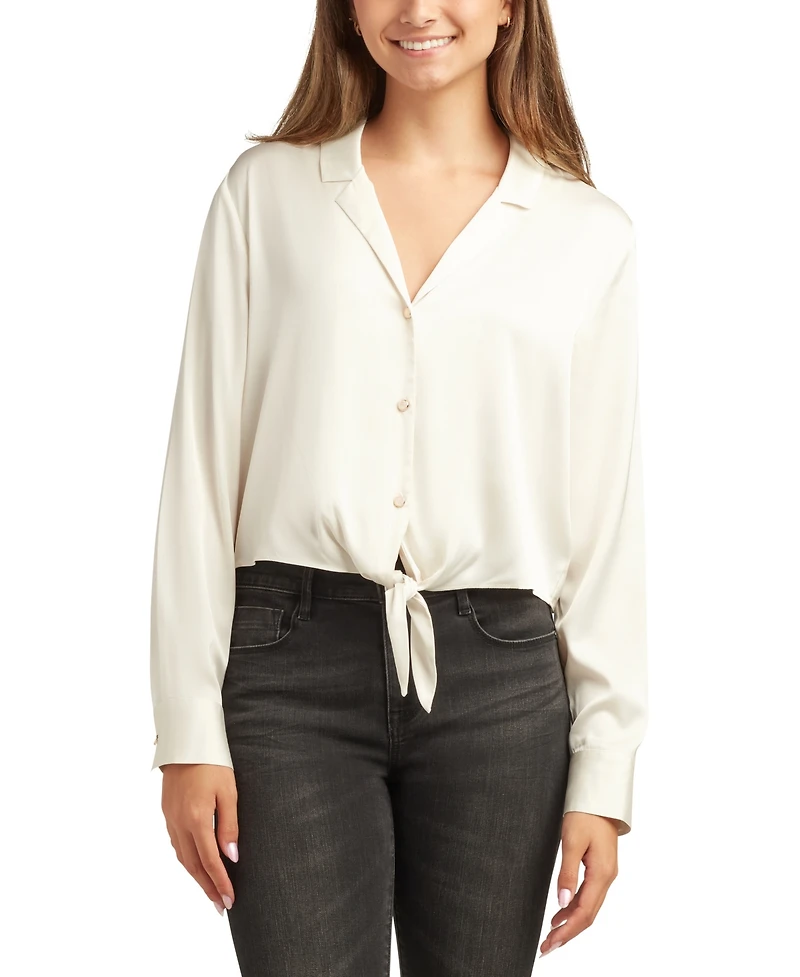 Bcx Juniors Long-Sleeve Tie-Hem Satin Top