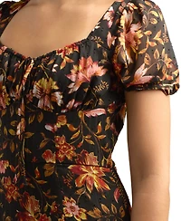 Bcx Juniors Sweetheart-Neck Print Puff-Sleeve Dress