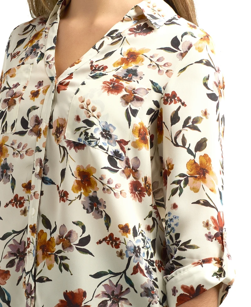 Bcx Juniors Printed Dobby-Collar 3/4-Sleeve Top