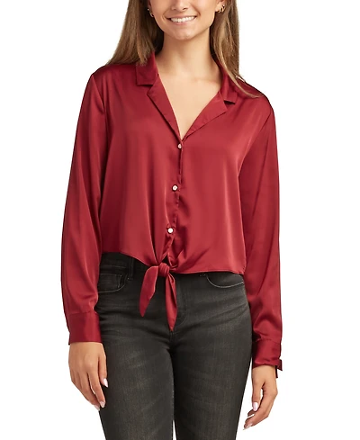 Bcx Juniors Long-Sleeve Tie-Hem Satin Top