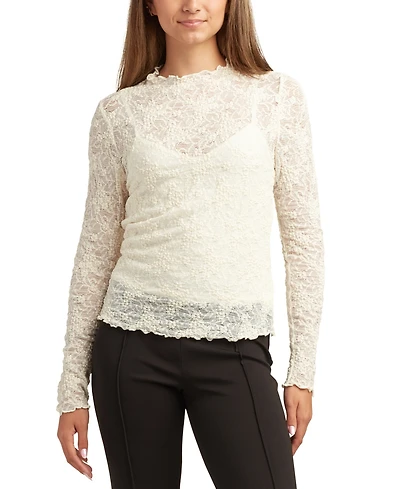 Bcx Juniors Patchwork Mock-Neck Long-Sleeve Lace Top