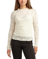 Bcx Juniors Patchwork Mock-Neck Long-Sleeve Lace Top