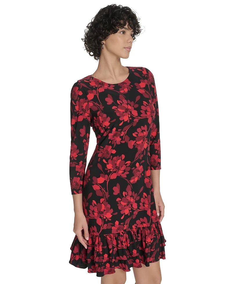 Tommy Hilfiger Women's 3/4-Sleeve Ruffle Hem Dress