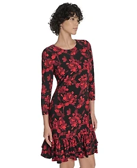 Tommy Hilfiger Women's 3/4-Sleeve Ruffle Hem Dress