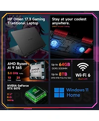 Hp Omen 17.3" Gaming Traditional Laptop Amd Ryzen Ai 9 365 16GB Ram Nvidia GeForce Rtx 5070 512GB Ssd Storage Windows 11 Home Fhd 144Hz - Black