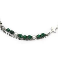 Rebl Jewelry Layered Stainless Steel Green Beaded Neckalce with Star Charms