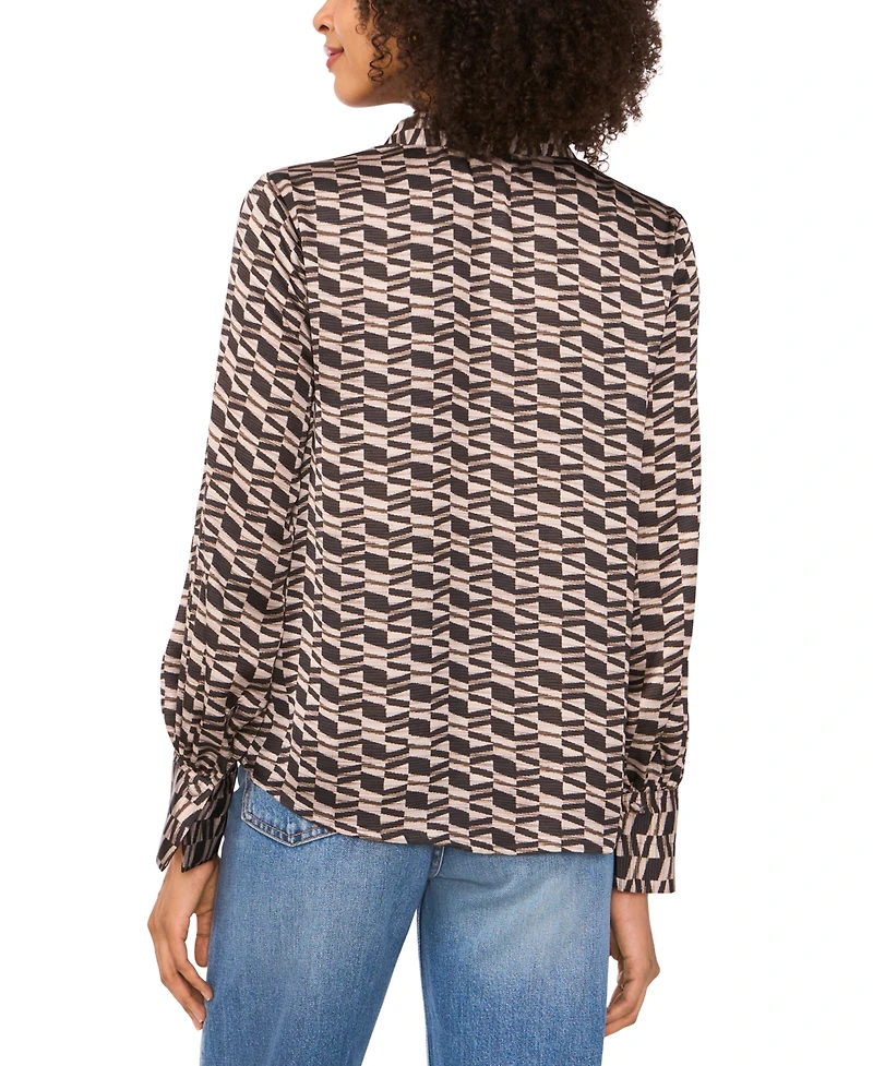 Vince Camuto Women's Printed Split-Neck Wide-Cuff Blouse