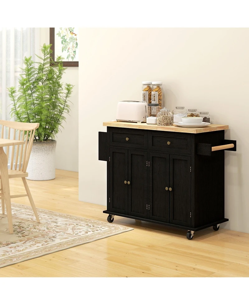 Halifax North America Black Kitchen Island Cart: Rubberwood Top, Spice Rack