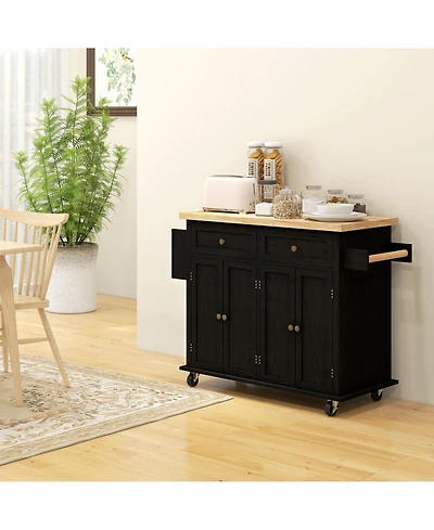 Halifax North America Black Kitchen Island Cart: Rubberwood Top, Spice Rack