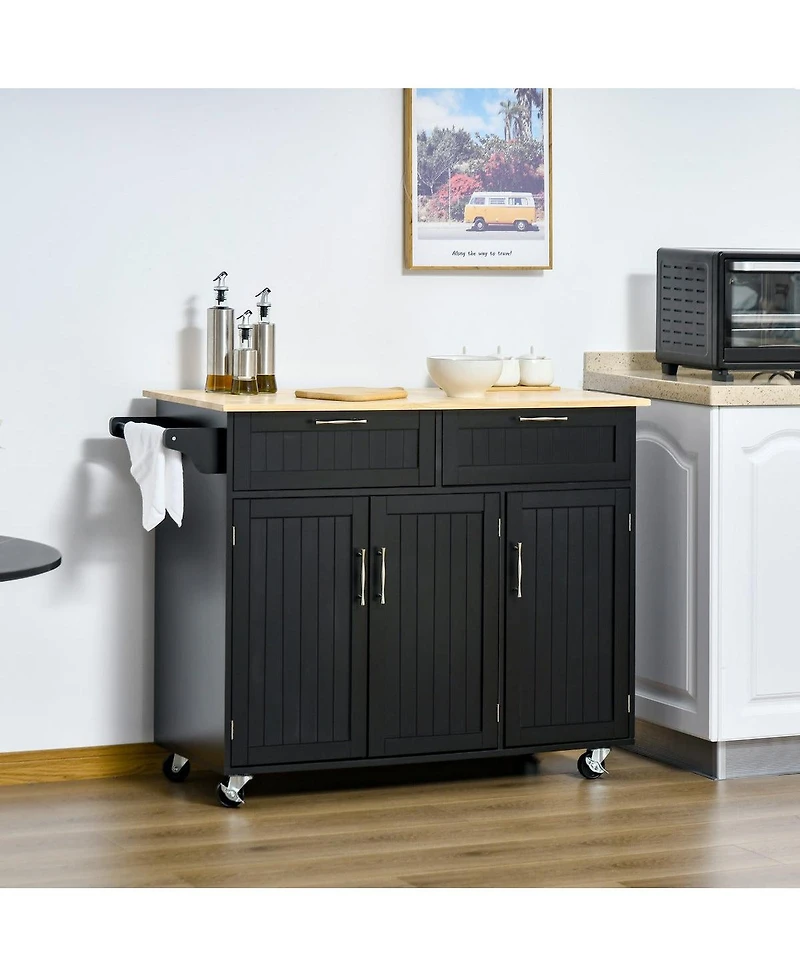 Halifax North America Black Mobile Kitchen: Island with Drawers and Cabinet Storage