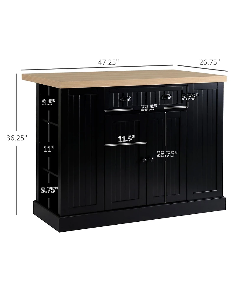 Halifax North America Black Kitchen Island: Freestanding Table with Drop Leaf and Storage