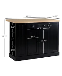 Halifax North America Black Kitchen Island: Freestanding Table with Drop Leaf and Storage