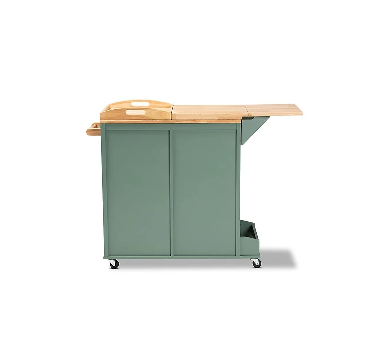 Baxton Studio Dorthy Coastal and Farmhouse Two-tone Dark Green and Natural Wood Kitchen Storage Cart