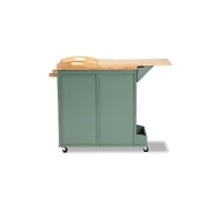 Baxton Studio Dorthy Coastal and Farmhouse Two-tone Dark Green and Natural Wood Kitchen Storage Cart