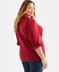 Style & Co Plus Size Soild 3/4-Sleeve Blouse, Macy's Exclusive