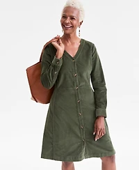 Style & Co Women's Corduroy Button-Front V-Neck Dress, Macy's Exclusive