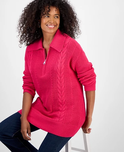 Style & Co Women's Quarter-Zip Cable-Knit Sweater, Macy's Exclusive