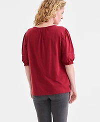 Style & Co Women's Lace-Trim Elbow-Sleeve Blouse, Macy's Exclusive