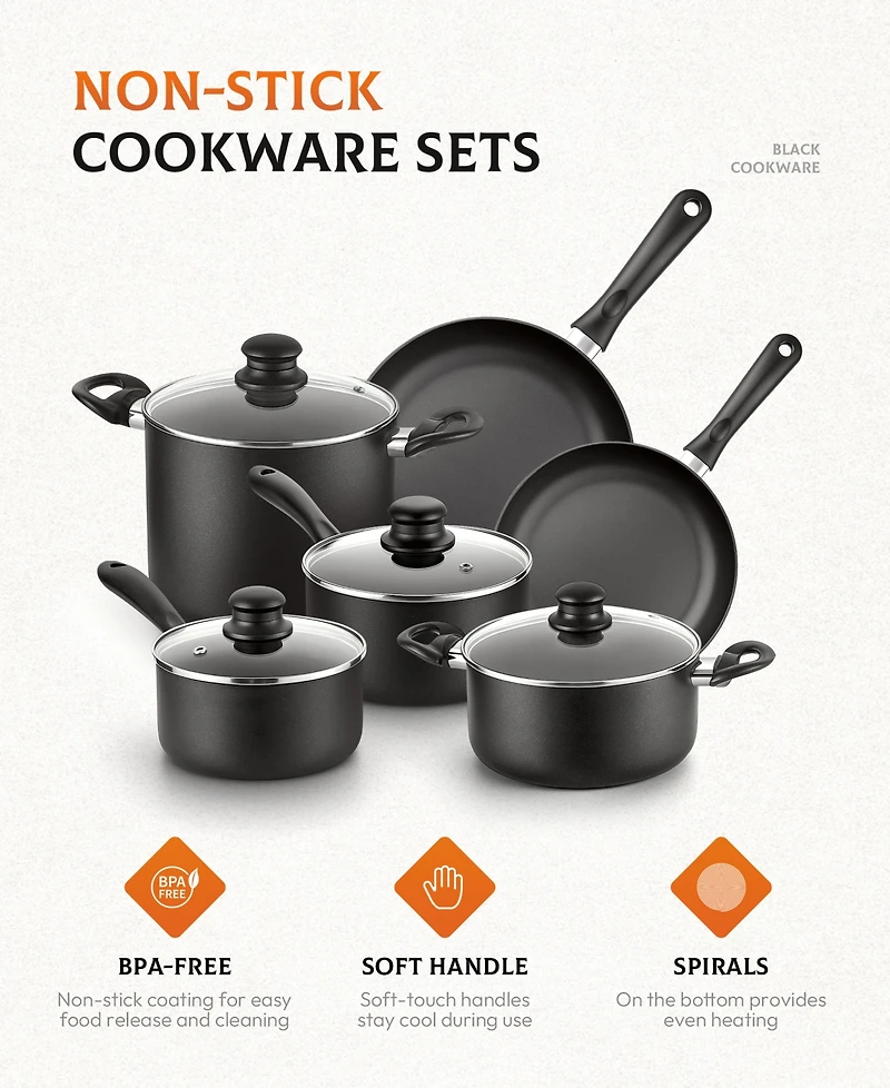 16-Piece Kitchen Hard-Anodized Aluminum Nonstick Cookware Set with Silicone Kitchen Utensils