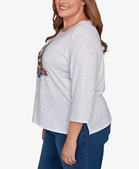 Alfred Dunner Plus Classic Santa and Tree Print Crew Neck Top