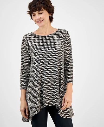 Jm Collection Women's Printed 3/4-Sleeve Knit Top, Exclusively at Macy's