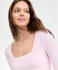 Madden Girl Juniors' Square-Neck Double-Layer Long-Sleeve Top