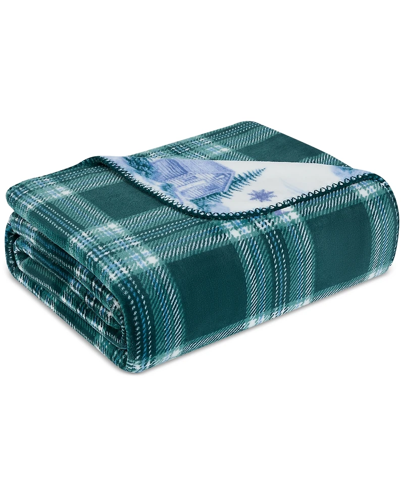 Weatherproof Reversible Plaid Throw, 50" x 70"