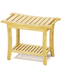 Curved Bamboo Shower Bench with Storage Shelf