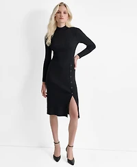 Dkny Women's Long Sleeve Mock Neck Midi Sweater Dress