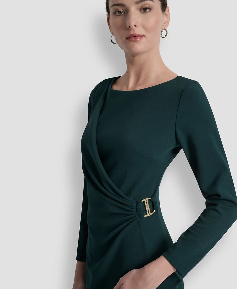 Dkny Women's Side-Ruched D-Buckle Boat-Neck Dress