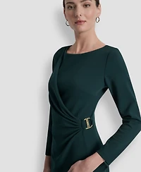 Dkny Women's Side-Ruched D-Buckle Boat-Neck Dress