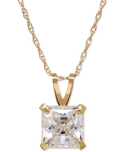 Princess-Cut Cubic Zirconia Pendant Necklace in 14k Gold or White Gold