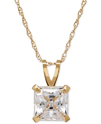 Princess-Cut Cubic Zirconia Pendant Necklace in 14k Gold or White Gold