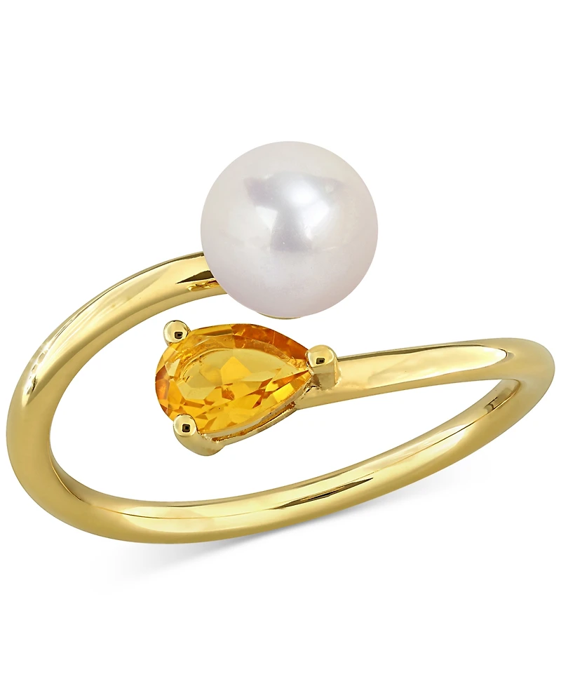 Cultured Freshwater Pearl & Citrine Ring (3/8 ct. t.w.) 18k Gold-Plated Sterling Silver