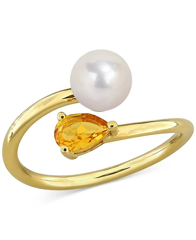 Cultured Freshwater Pearl & Citrine Ring (3/8 ct. t.w.) 18k Gold-Plated Sterling Silver
