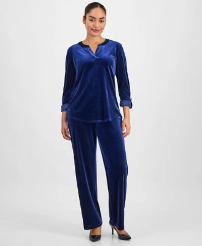 Ak Anne Klein Petite Velvet Top Wide Leg Velvet Pants