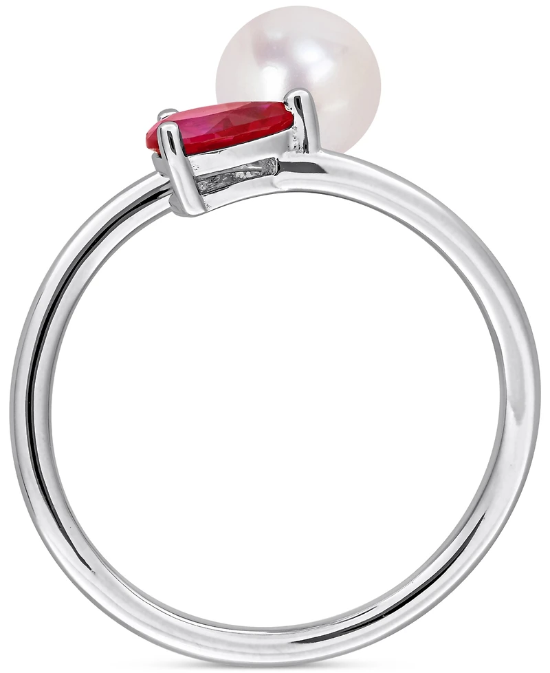 Cultured Freshwater Pearl (6mm) & Lab Grown Ruby (5/8 ct. t.w.) Bypass Ring Sterling Silver