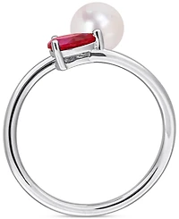 Cultured Freshwater Pearl (6mm) & Lab Grown Ruby (5/8 ct. t.w.) Bypass Ring Sterling Silver