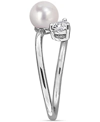 Cultured Freshwater Pearl (6mm) & Lab Grown White Sapphire (5/8 ct. t.w.) Bypass Ring Sterling Silver