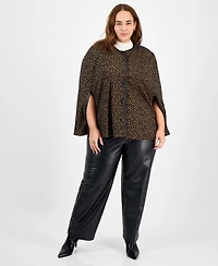 Kasper Plus Knit Jacquard Snap-Front Cape Jacket
