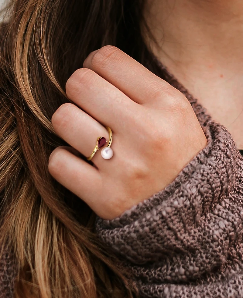 Cultured Freshwater Pearl & Garnet Ring (1/2 ct. t.w.) 18k Gold-Plated Sterling Silver