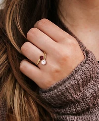 Cultured Freshwater Pearl & Garnet Ring (1/2 ct. t.w.) 18k Gold-Plated Sterling Silver