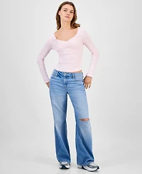 Hippie Rose Juniors' Lace-Trim Gathered-Bust Top