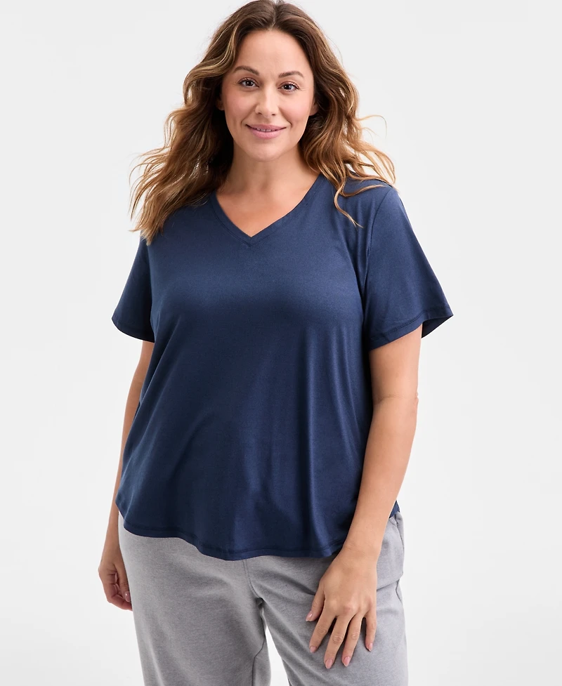 Id Ideology Plus Curved-Hem V-Neck Top, Created for Macy's