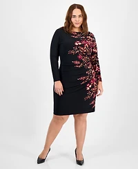 Kasper Plus Printed Long-Sleeve Sheath Dress
